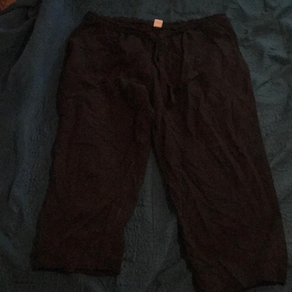 Black linen capris with drawstring